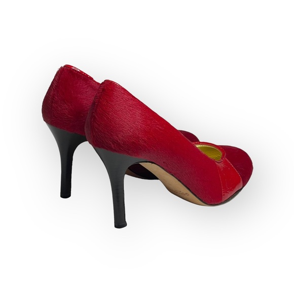 VHTF: new Goldenbleu ♛ Tina Mixed Media Pony Hair Heels Pumps ♛ Red 37.5 7M 7.5M - Picture 5 of 17